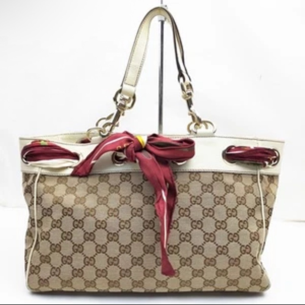 Gucci Beige and Red Tote Bag